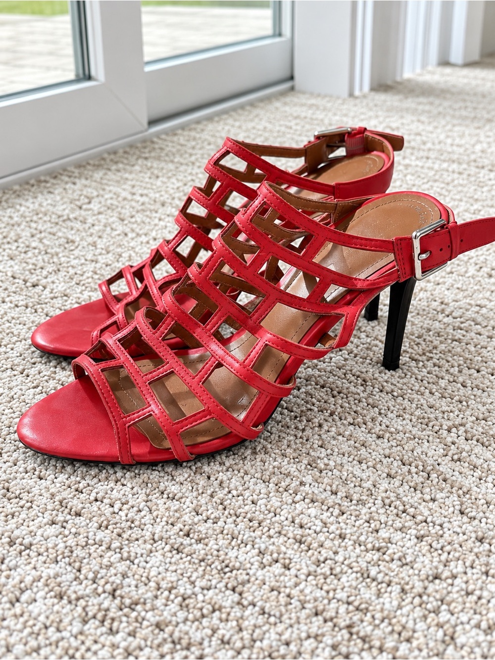 Lauren Ralph Lauren Sandra Red Leather Cage Heeled Sandals Size 10B